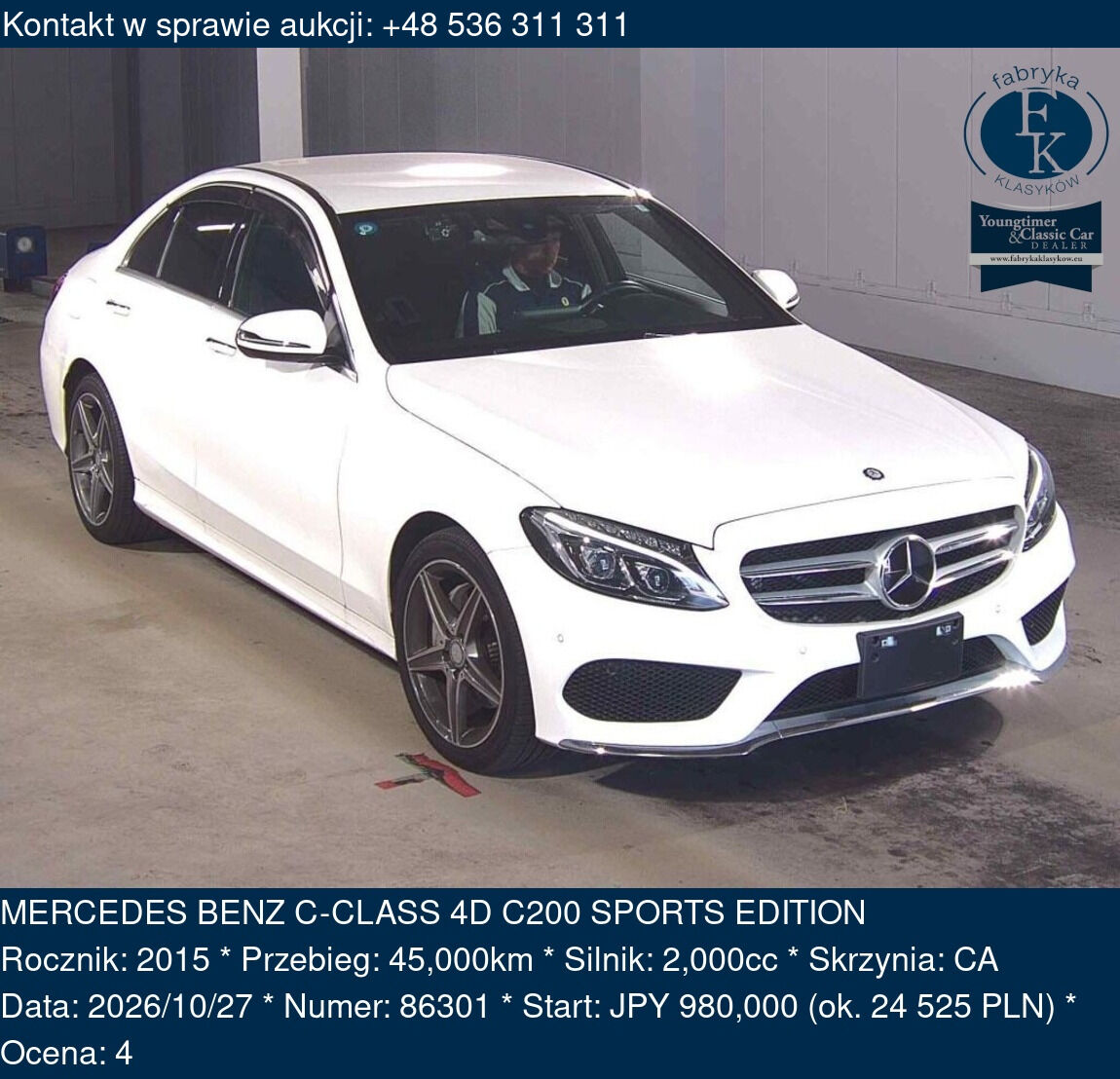 MERCEDES BENZ C-CLASS 4D C200 SPORTS EDITION 2015 - zdjęcie 2