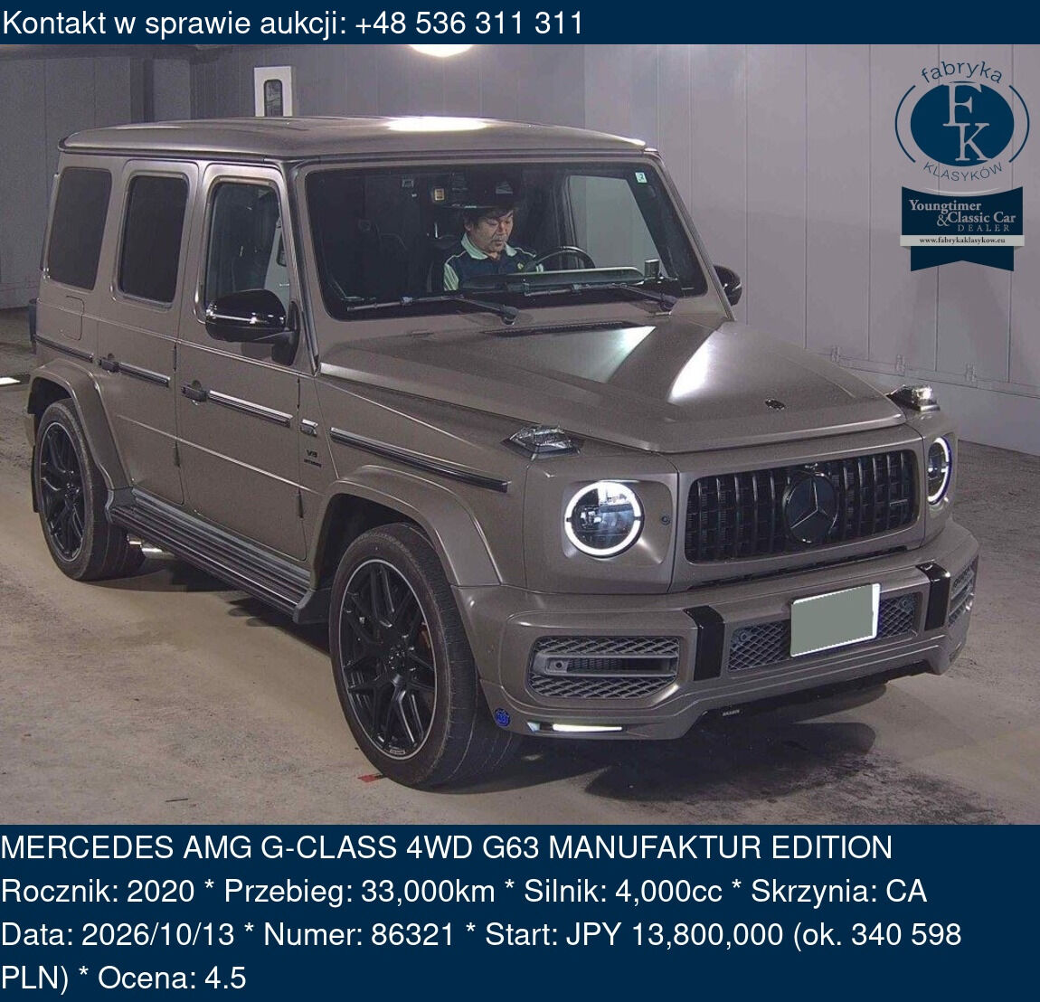 MERCEDES AMG G-CLASS 4WD G63 MANUFAKTUR EDITION 2020 - zdjęcie 2