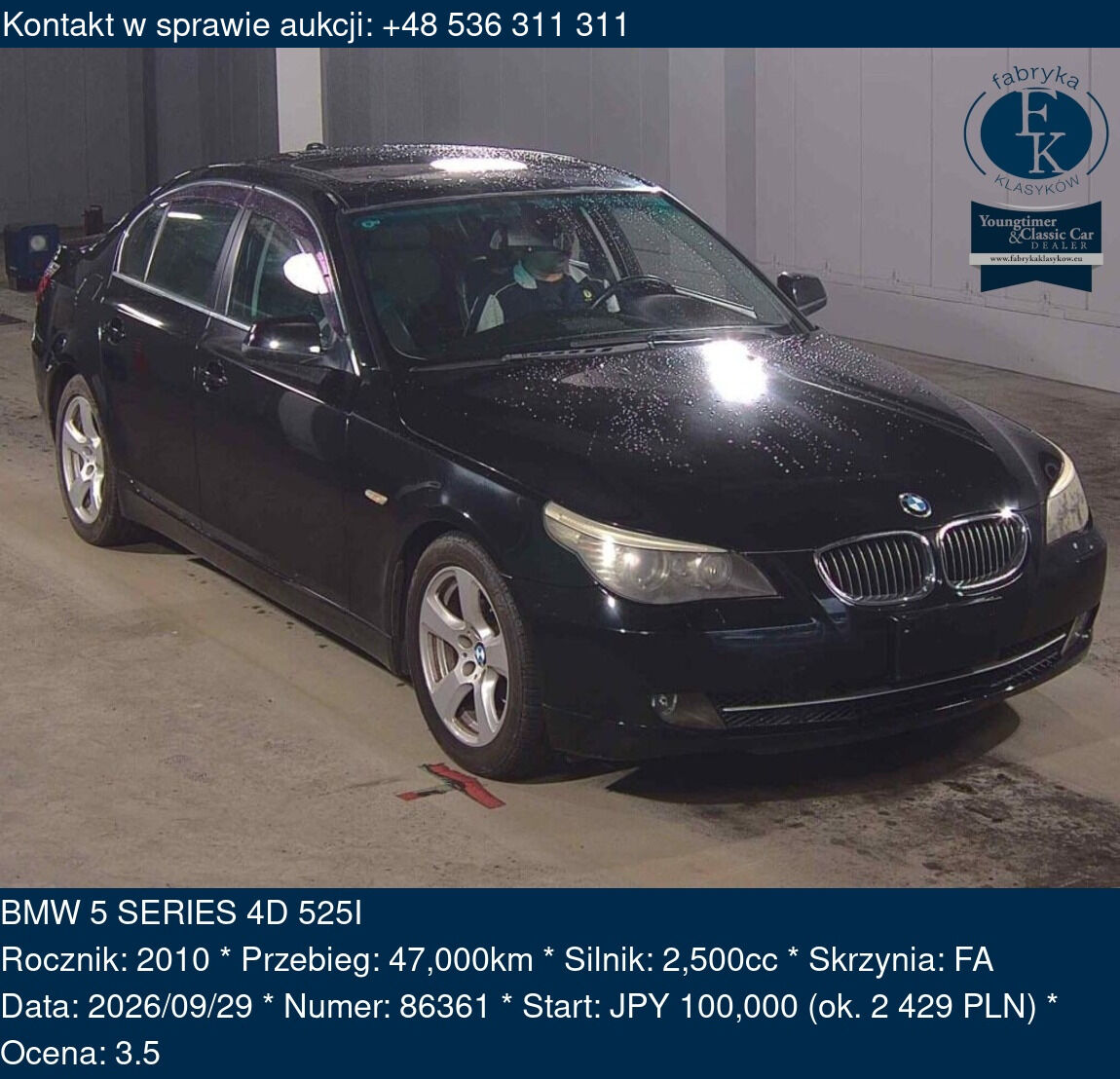 BMW 5 SERIES 4D 525I 2010 - zdjęcie 2
