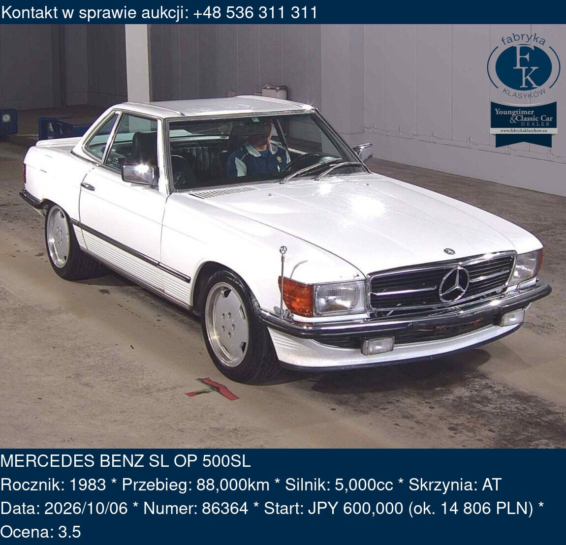 MERCEDES BENZ SL OP 500SL 1983 - zdjęcie 2