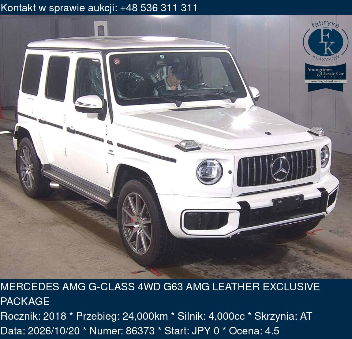 MERCEDES AMG G-CLASS 4WD G63 AMG LEATHER EXCLUSIVE PACKAGE 2018 - zdjęcie 2