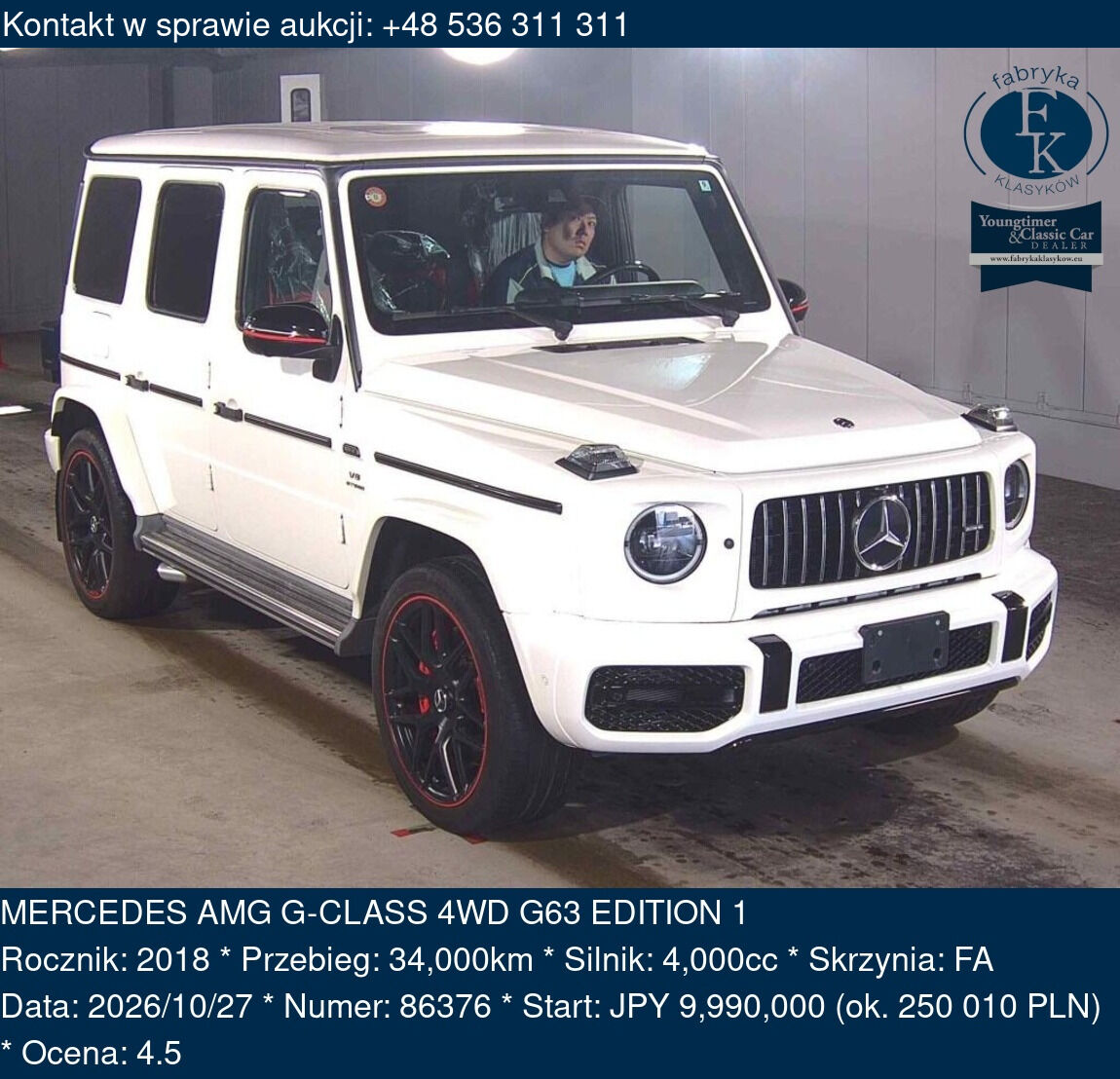 MERCEDES AMG G-CLASS 4WD G63 EDITION 1 2018 - zdjęcie 2