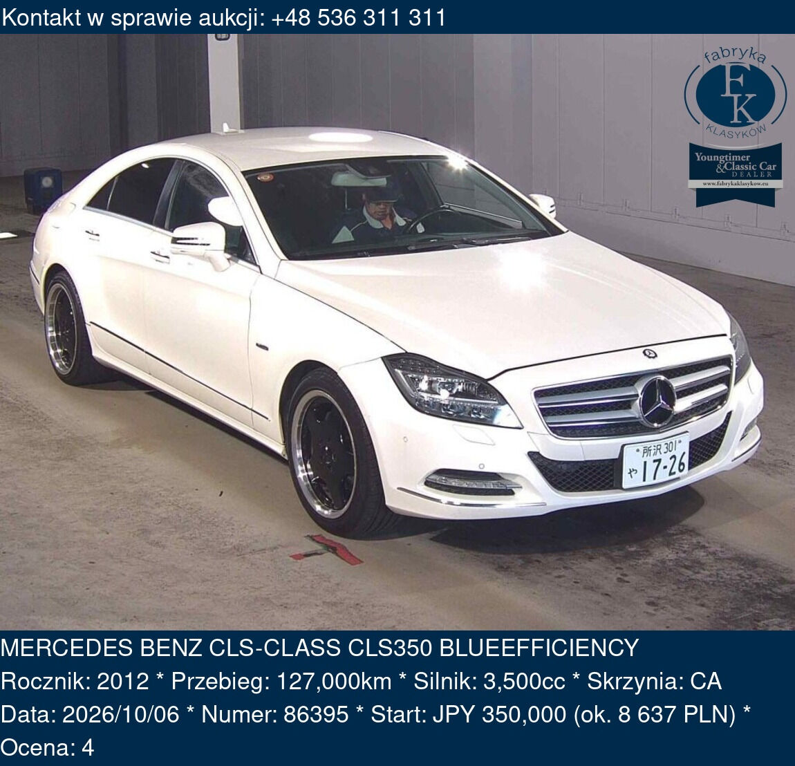 MERCEDES BENZ CLS-CLASS CLS350 BLUEEFFICIENCY 2012 - zdjęcie 2