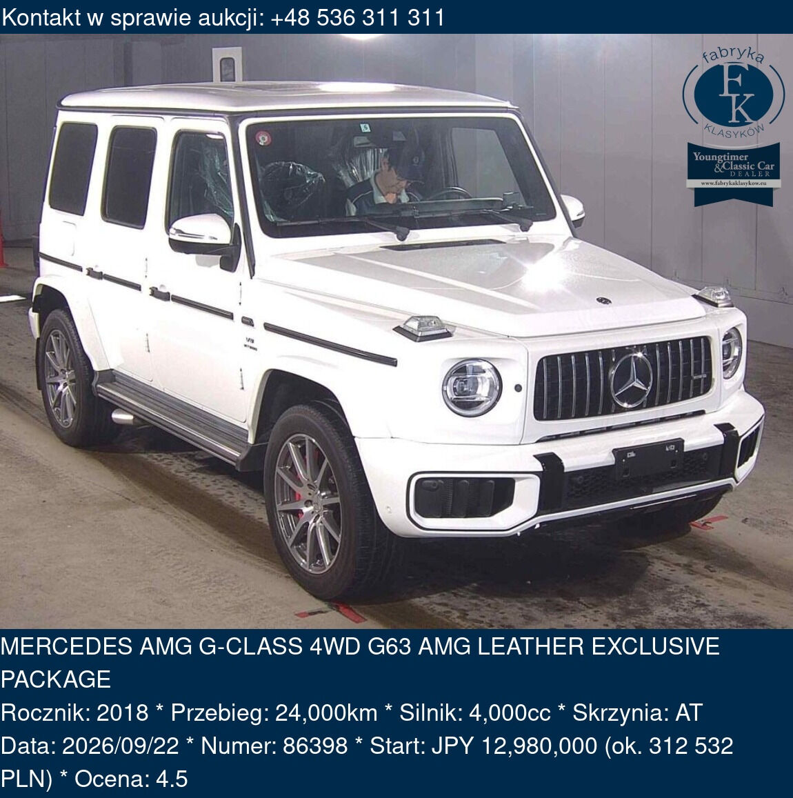 MERCEDES AMG G-CLASS 4WD G63 AMG LEATHER EXCLUSIVE PACKAGE 2018 - zdjęcie 2
