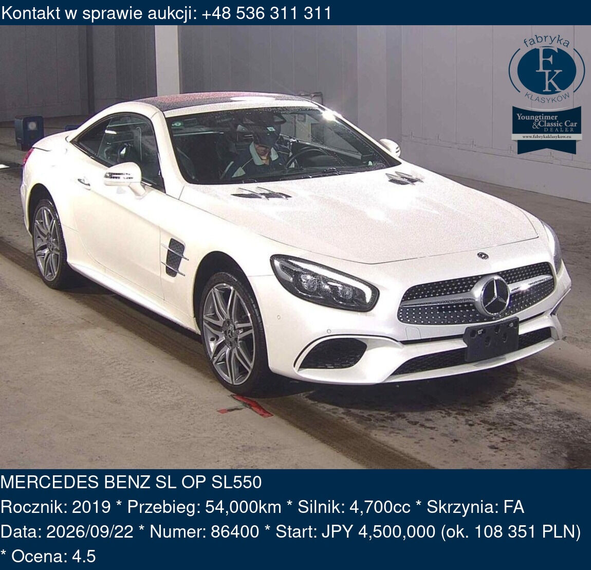 MERCEDES BENZ SL OP SL550 2019 - zdjęcie 2