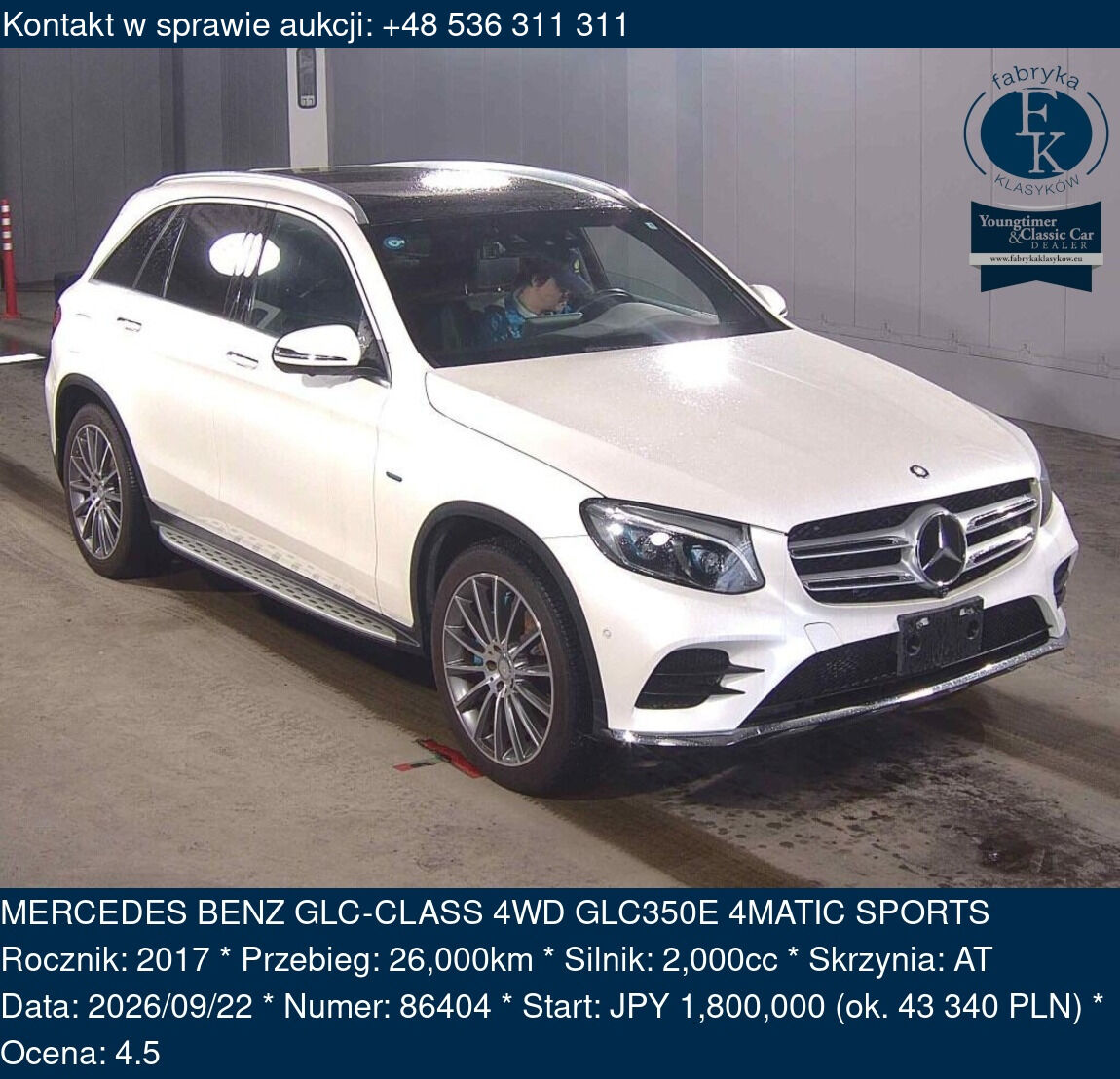 MERCEDES BENZ GLC-CLASS 4WD GLC350E 4MATIC SPORTS 2017 - zdjęcie 2