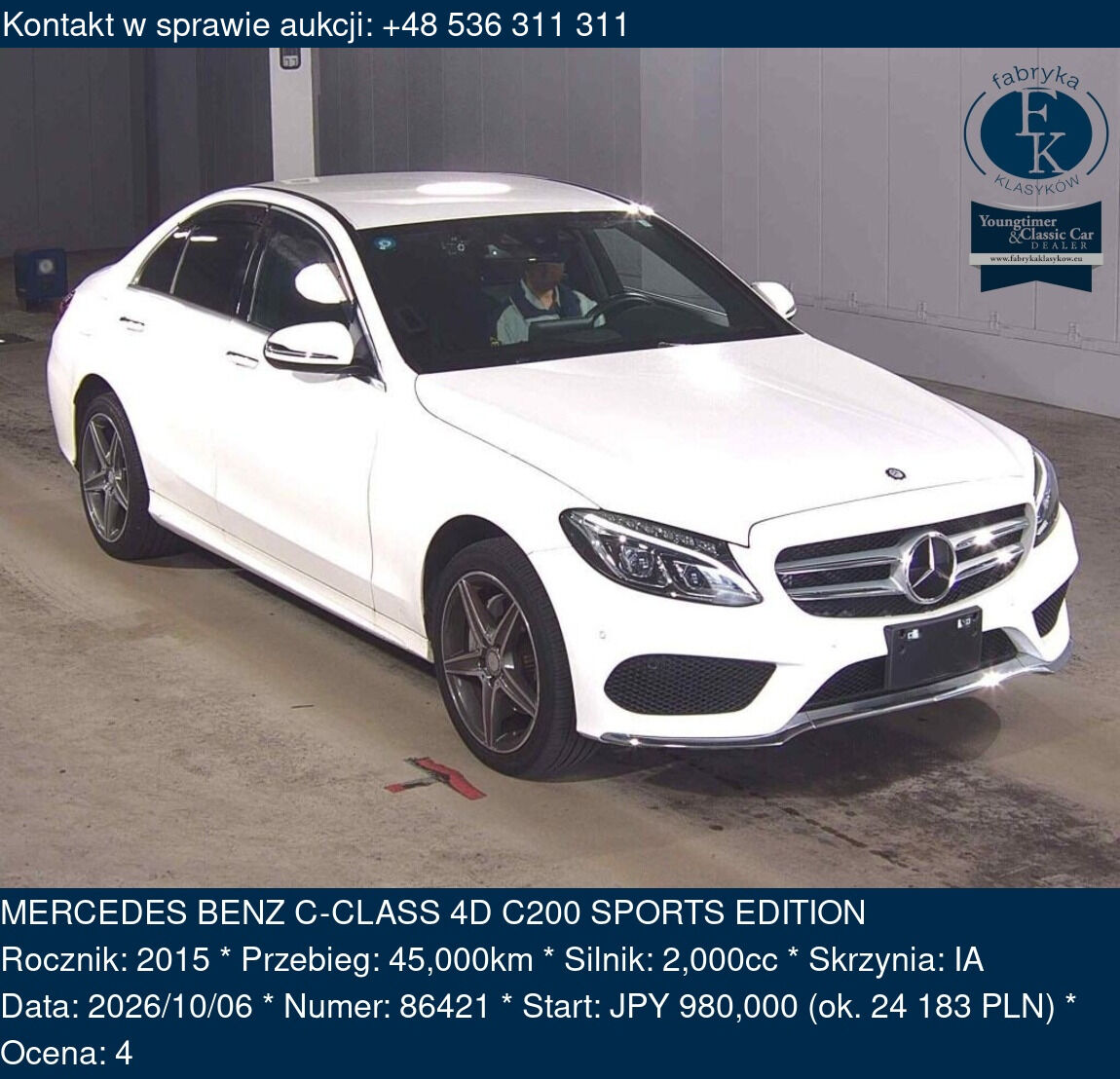 MERCEDES BENZ C-CLASS 4D C200 SPORTS EDITION 2015 - zdjęcie 2