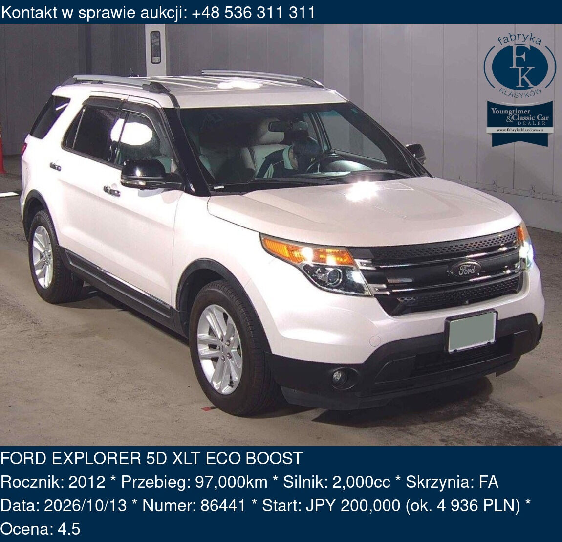 FORD EXPLORER 5D XLT ECO BOOST 2012 - zdjęcie 2