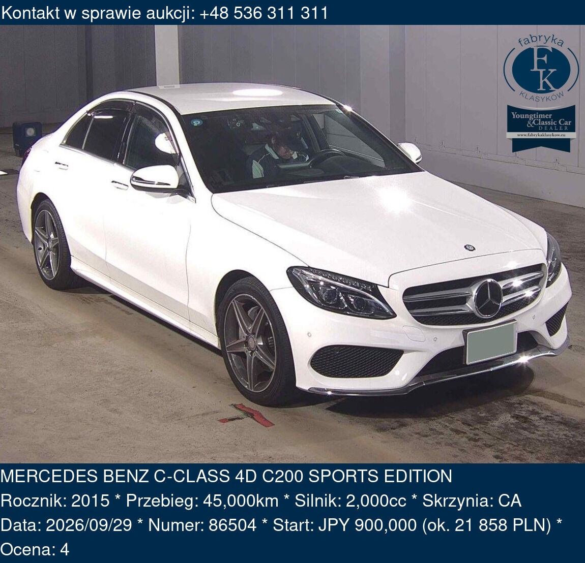MERCEDES BENZ C-CLASS 4D C200 SPORTS EDITION 2015 - zdjęcie 2
