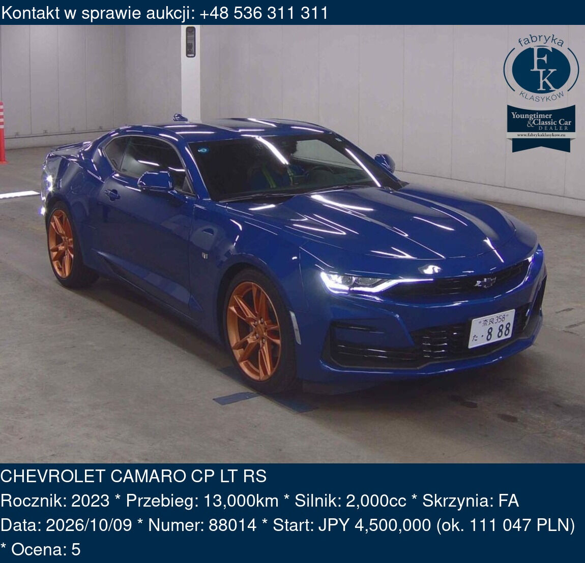 CHEVROLET CAMARO CP LT RS 2023 - zdjęcie 2
