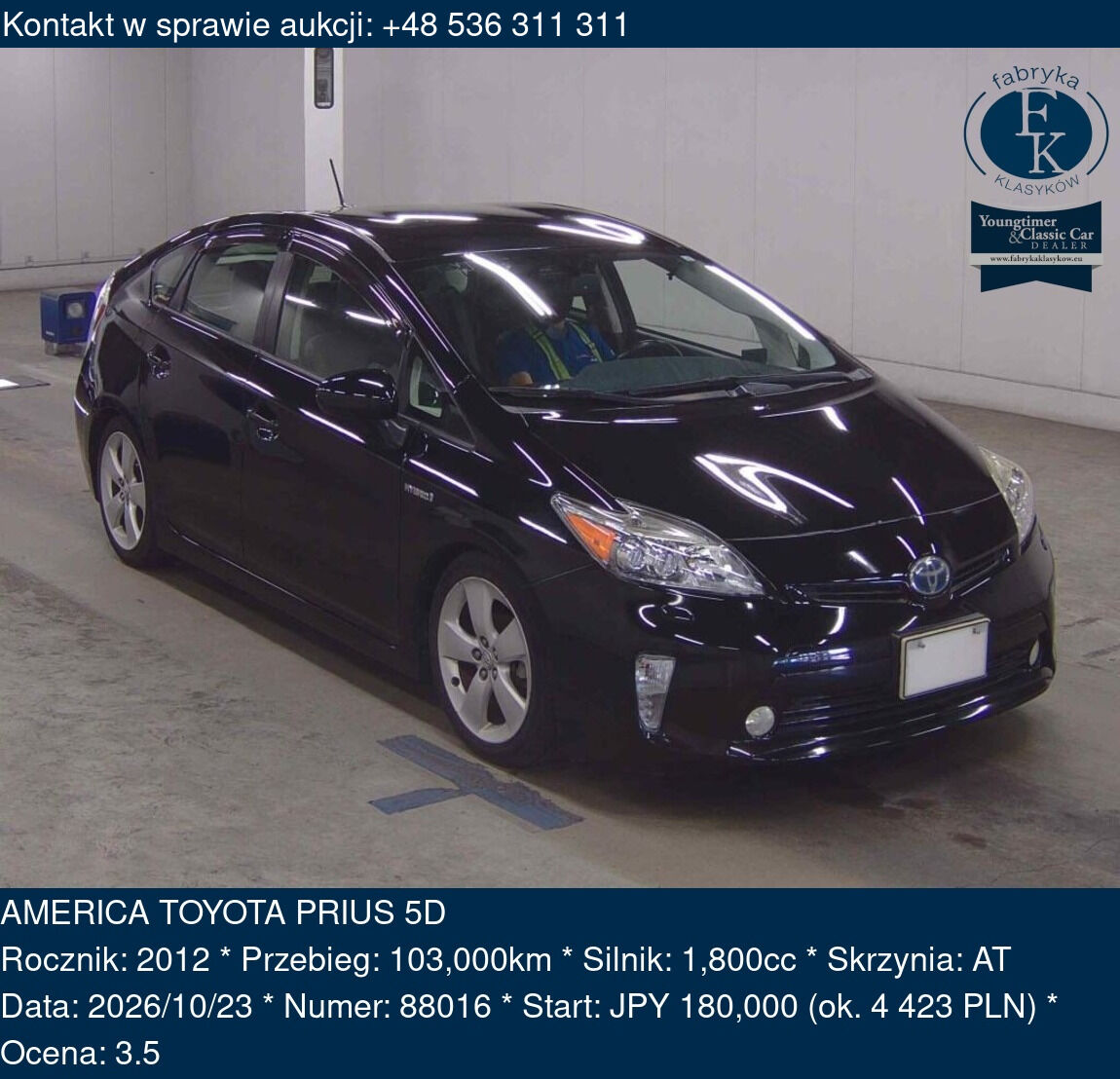 AMERICA TOYOTA PRIUS 5D 2012 - zdjęcie 2