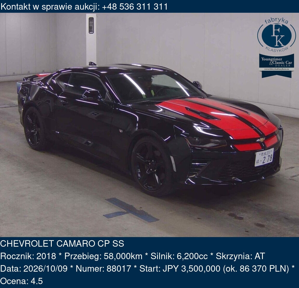 CHEVROLET CAMARO CP SS 2018 - zdjęcie 2