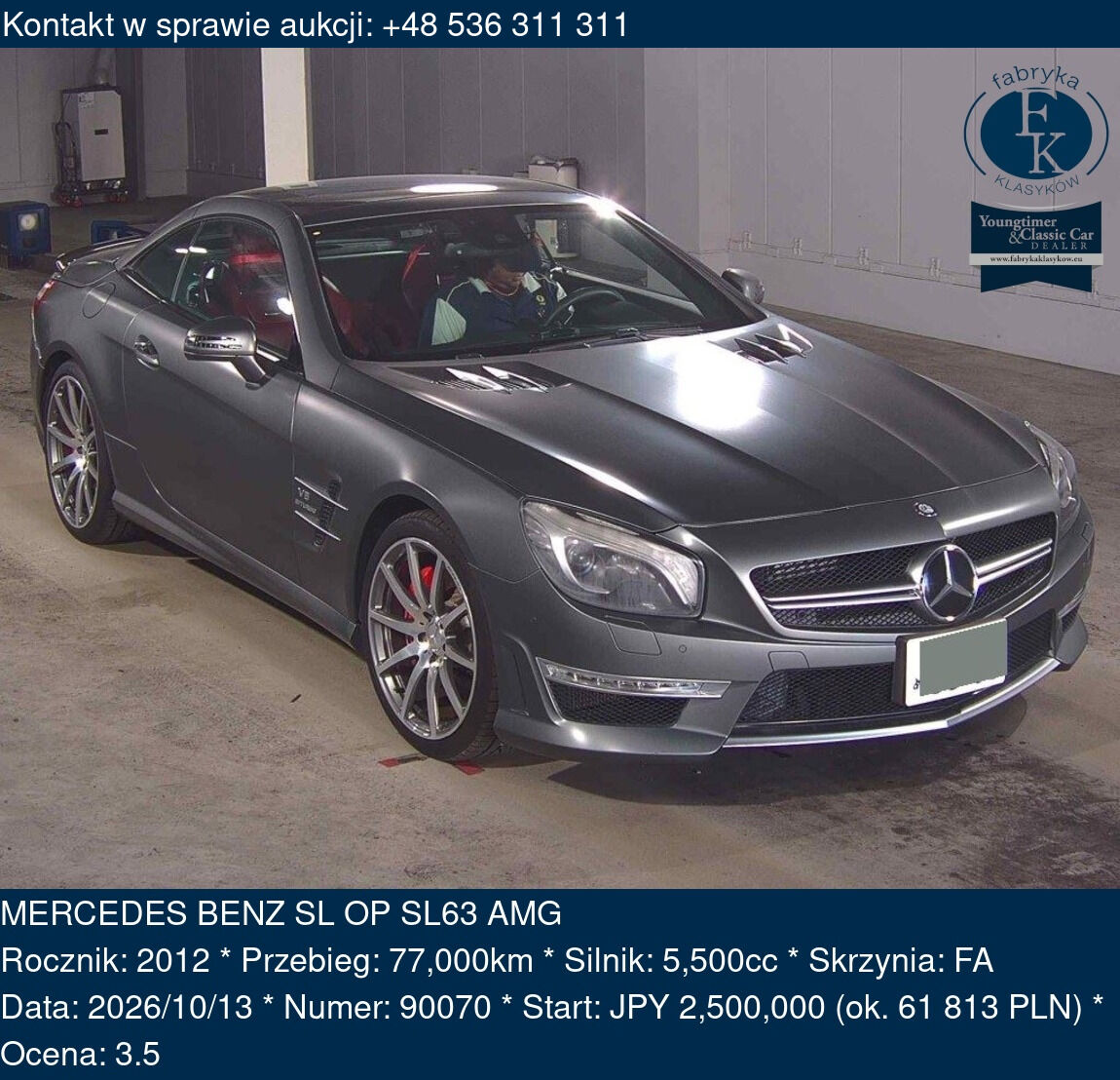 MERCEDES BENZ SL OP SL63 AMG 2012 - zdjęcie 2
