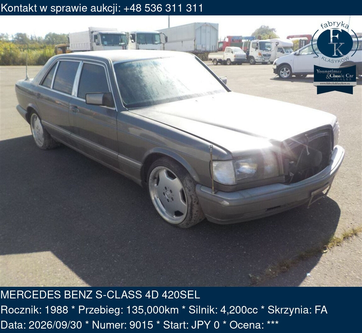 MERCEDES BENZ S-CLASS 4D 420SEL 1988 - zdjęcie 2