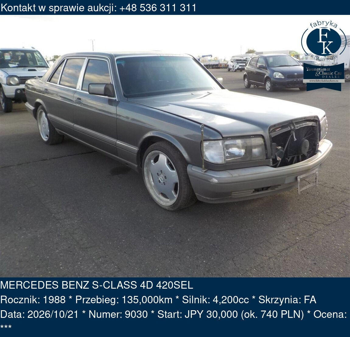 MERCEDES BENZ S-CLASS 4D 420SEL 1988 - zdjęcie 2