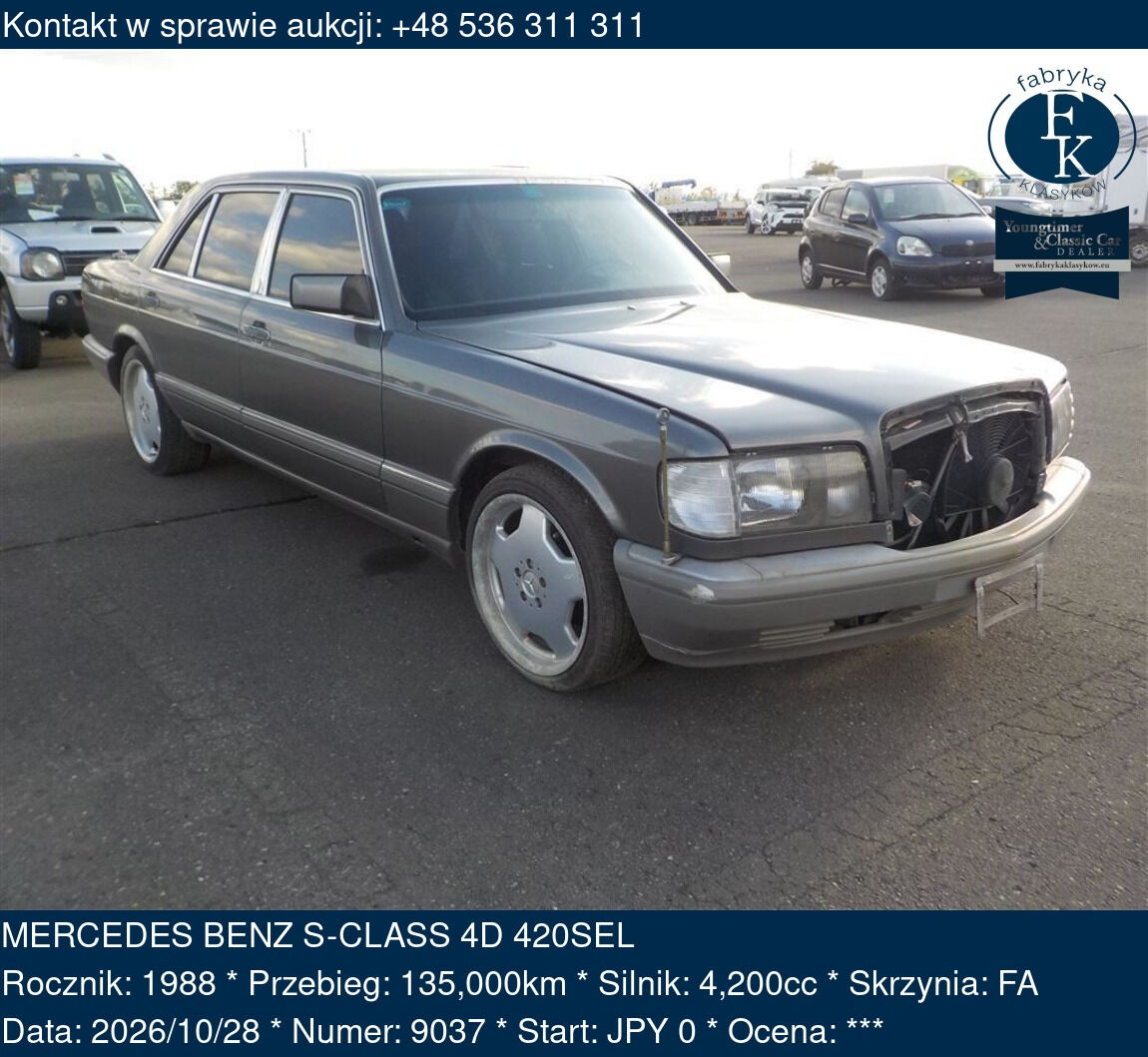 MERCEDES BENZ S-CLASS 4D 420SEL 1988 - zdjęcie 2