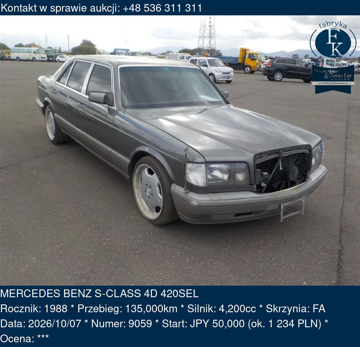 MERCEDES BENZ S-CLASS 4D 420SEL 1988 - zdjęcie 2