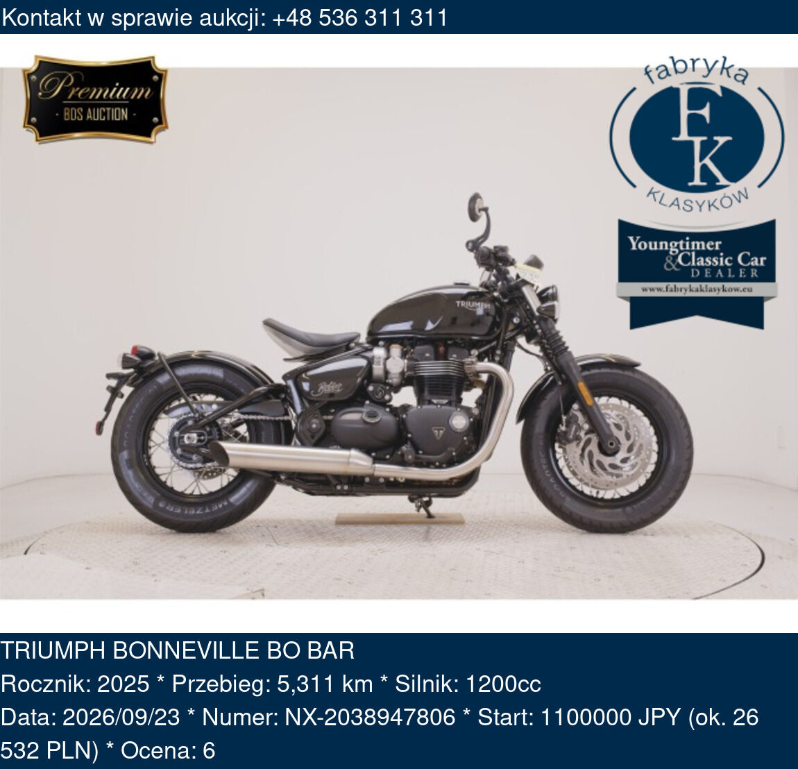 TRIUMPH BONNEVILLE BO BAR 2025 - zdjęcie 2