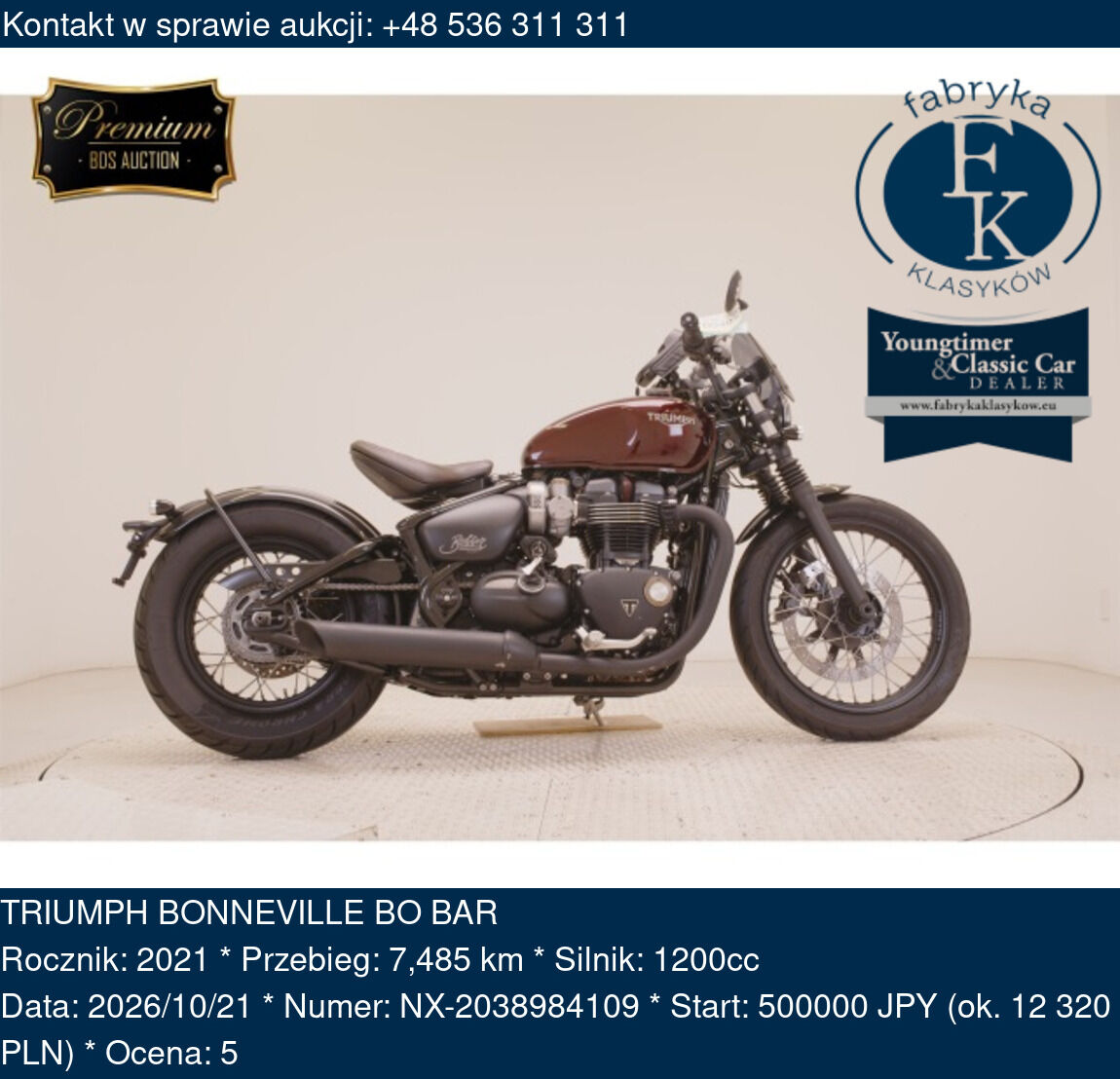 TRIUMPH BONNEVILLE BO BAR 2021 - zdjęcie 2