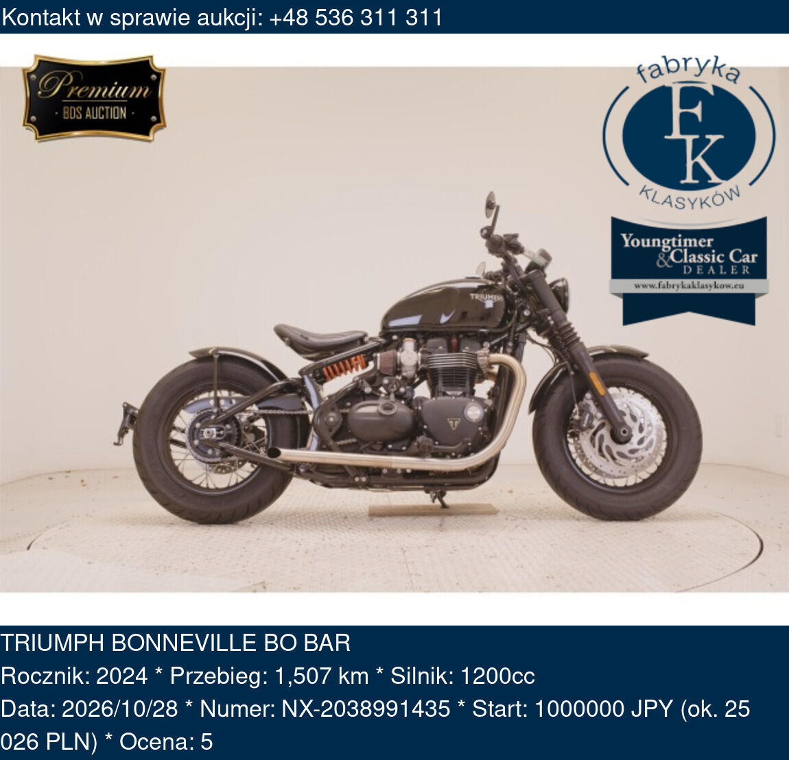 TRIUMPH BONNEVILLE BO BAR 2024 - zdjęcie 2